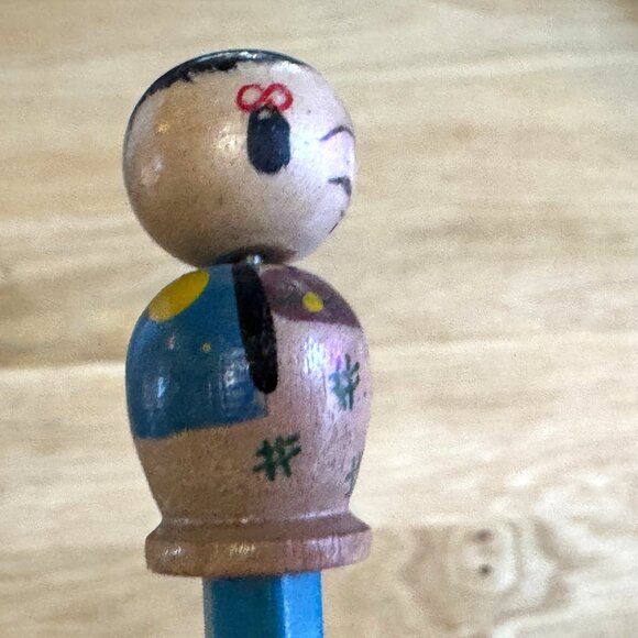 Omega Pencil with Kokeshi Topper, Japanese Folk Art, Vintage Circa 1950s - Picture 14 of 16